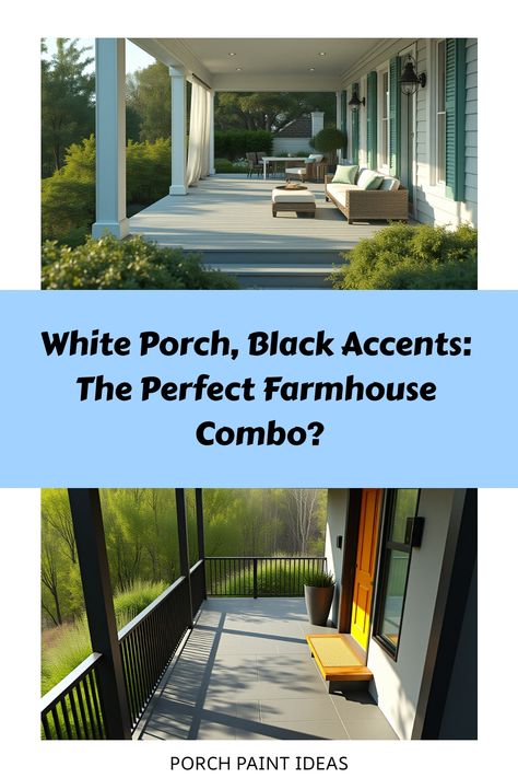 Modern farmhouse with white porch and black rocking chairs Porch Paint Colors, Angled Bedroom, Black Railing, White Porch, Boost Curb Appeal, Porch Paint, Porch Colors, Paint Color Ideas, Farmhouse Porch