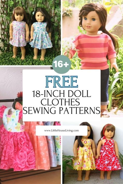 Do you have an 18 inch doll in your life that is in need of some new custom clothing? Here are some free sewing patterns for 18 inch doll clothes! American Girl Clothes Patterns, Free Doll Clothes Patterns, American Girl Outfits, Sew Doll, Easy Designs, Baby Doll Clothes Patterns, American Girl Doll Diy, Girls Clothes Patterns, American Girl Patterns