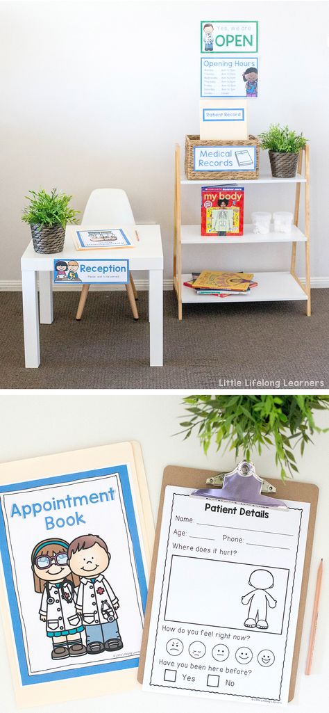 Doctor themed imaginative role play | Dramatic play printables for toddlers and preschoolers | Prep, Foundation, Kindergarten play printable posters | Doctor Role Play, Play Printables, Dramatic Play Printables, Purposeful Play, Role Play Areas, Play Corner, Dramatic Play Preschool, Dramatic Play Area, Dramatic Play Centers