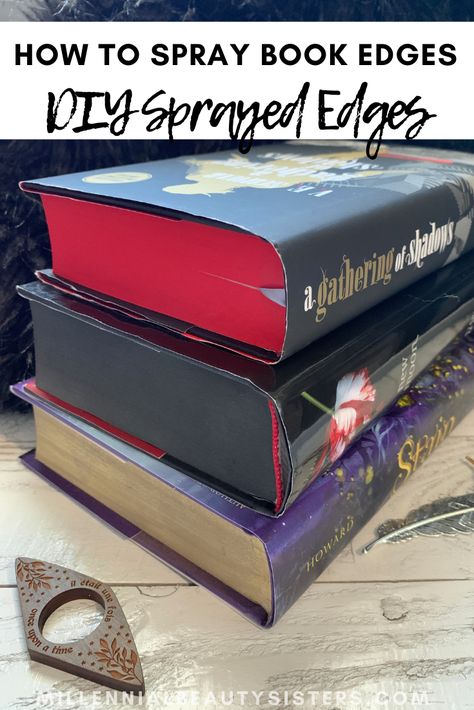 Diy Book Painting, How To Paint Book Page Edges, Spray Book Edges, Spraying Book Edges, How To Turn A Paperback Book Into A Hardcover, Spray Paint Books, Creative Book Binding Ideas, Fore Edge Painting Diy, Diy Painted Book Edges