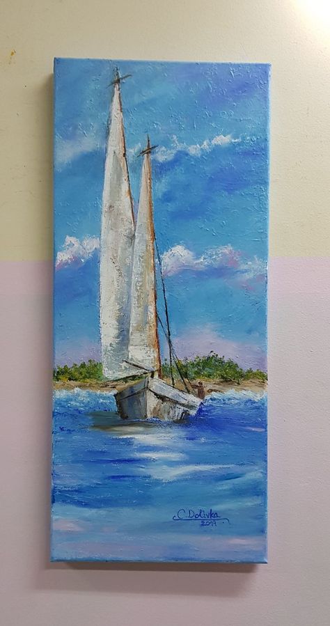 Boat Painting Acrylic, Beach Art Painting, Sailing Art, Sailboat Art, Sailboat Painting, Canvas For Beginners, Canvas Drawings, Boat Art, Easy Canvas Painting