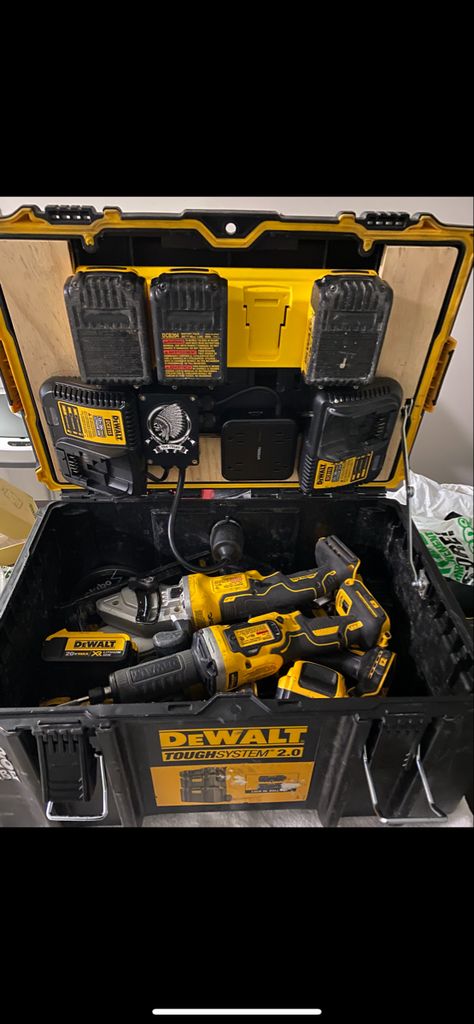 Dewalt Tough System Storage Ideas, Dewalt Tool Box, Dewalt Tough System, Box Organization, Truck Storage, Tool Box Organization, Dewalt Tools, Work Gear, Shop Organization