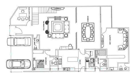 15x37m ground floor house plan with 5bhk drawing #houseplan #cadbull #aytocad #floorplan #5bhk #caddrawing #caddetail #cad #architect #civilengineer #floorplan #houseplan #home #homesweethome #15*37m #cadbull #section #furnituredetail Room With Attached Bathroom, Ground Floor House, Bungalow House Floor Plans, Common Bathroom, Kitchen Family Room, Bungalow Interior, Car Porch, Maids Room, Bungalow House