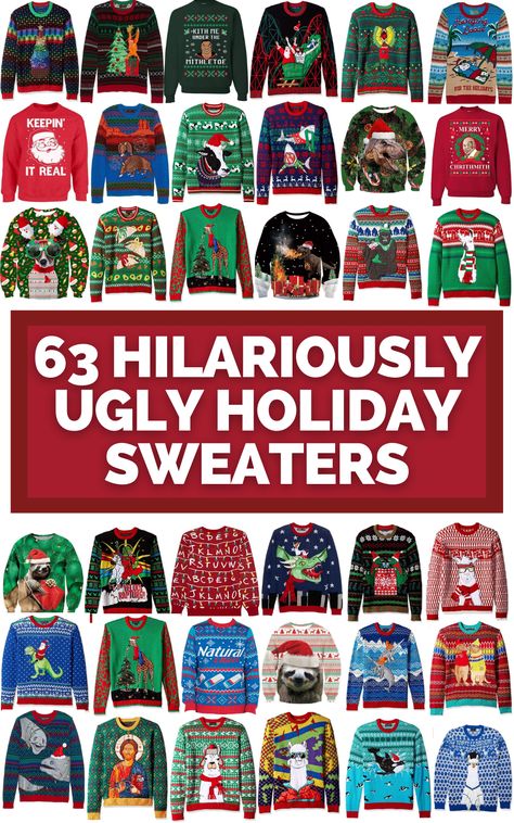 Holiday Sweater Outfit, Inappropriate Christmas Sweaters, Christmas Sweater Party Ideas, Ugly Christmas Sweater Party Ideas, Easy Ugly Christmas Sweater, Sweater Party Ideas, Christmas Sweater Outfit, Holiday Sweater Party, Ugly Christmas Sweater Outfit