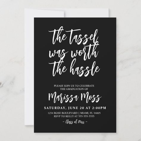 Funny Invitations, Graduation Funny, Event Stand, Graduation Invitation, Graduation Party Decor, Graduation Announcements, Graduation Invitations, Black And White Design, White Design