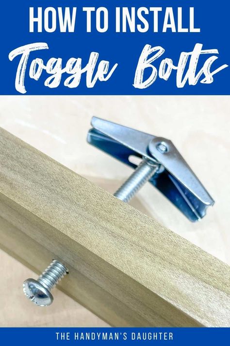 Toggle bolts are strong drywall anchors for mounting heavy things on the wall without a stud. Here's how to use toggle bolts the right way! Hanging Pictures On The Wall, Diy Closet Shelves, Hollow Wall Anchors, Toggle Bolts, Drywall Anchors, Kitchen Wall Cabinets, Budget Design, Pvc Wall Panels, Tv Bracket