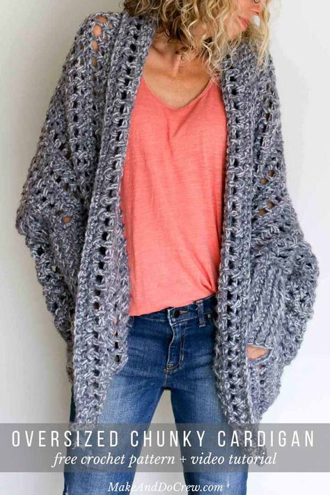 Crochet A Sweater, Poncho Au Crochet, Sweater Tutorial, Crocheted Cardigan, Make And Do Crew, Cardigan Au Crochet, Crochet Sweater Pattern, Crochet Sweater Pattern Free, Pull Crochet