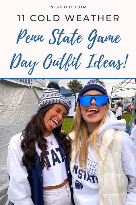 Today, I’m sharing 11 Penn State inspired game day outfits perfect to wear during cold weather months. There are so many ways to look stylish for game day using pieces like flannels, puffy coats, vests, beanies, and other winter accessories, and more! Some of these outfit ideas are ideal for cold winter months, and a few are more suited for fall games when it’s cool out but not freezing (yet). Tap to keep reading. Penn State Tailgate Outfit Winter, Cute Game Day Outfits Football Winter, Chilly Game Day Outfit, Penn State Game Day Outfits Cold, Rainy Day Football Game Outfit, Warm Football Game Outfit, Penn State Tailgate Outfit, White Out Game Outfit Football, Football Game Outfit Cold Weather