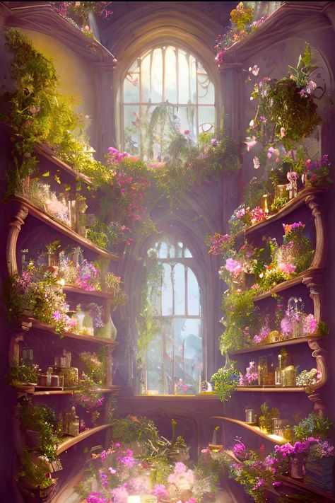 Apothecary Shop Fantasy Art, Fantasy Herbalist Shop, Fantasy Medical Room, Fantasy Apothecary Shop, Fantasy Apothecary Art, Apothecary Artwork, Fantasy Botanist, Apothecary Character Design, Magic Classroom Fantasy Art