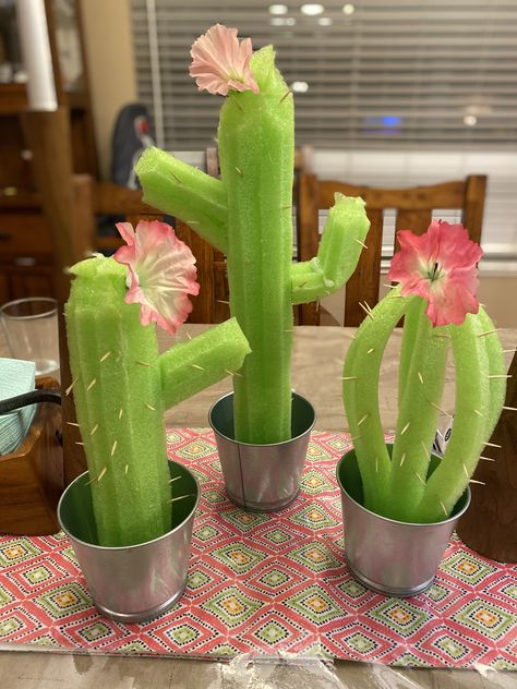 Pool Noodle Cactus, Noodle Crafts, Pool Noodle Crafts, Mexican Birthday Parties, Cactus Craft, Mexican Party Decorations, Fiesta Birthday Party, Mexican Birthday, Vbs Themes