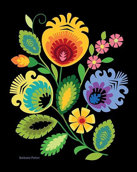 Funky Embroidery, Restoring Furniture, Polish Flowers, Folk Flowers, Modern Folk Art, Polish Folk Art, Arte Folk, Black Poster, Polish Folk