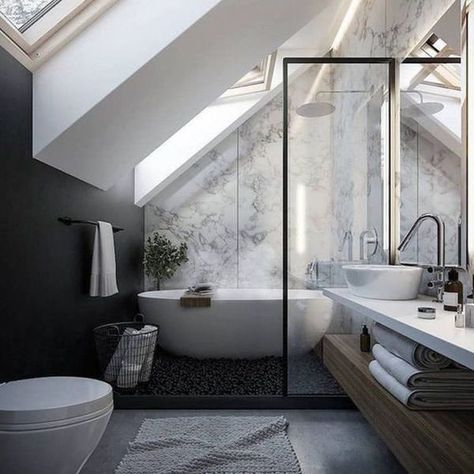 Modern Contemporary Bathroom, Loft Bathroom, Attic Bathroom, Contemporary Bathroom Designs, Bad Inspiration, Design Salon, Large Bathrooms, Contemporary Bathrooms, Bathroom Layout