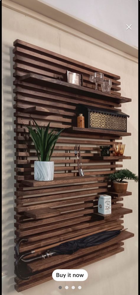 Slat Wall Shelving, Wood Slat Wall With Shelves, Slat Wall With Shelves, Slat Wall Shelf, Podcast Office, Wall Behind Tv, Keyhole Hangers, Slat Wall Display, Decorative Walls