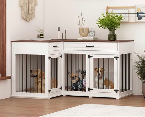 L Shaped Dog Crate Furniture Big Dog Cage, Large Dog Crate Furniture, Large Dog Kennel, Double Dog Crate, Kennel Furniture, Dog Crate Table, Wood Dog Crate, Indoor Dog Kennel, Cat Crate