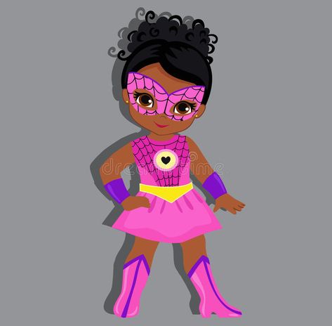 Illustration cute girl in the costume of a superhero. stock illustration Black Disney Princess, Black Baby Art, Subway Art Printables, Superhero Stickers, Diva Cup, Superhero Crafts, Superhero Room