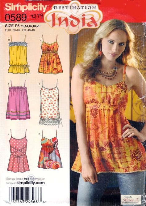 Simplicity+0589+4279+Misses+Tunic+Neckline+and+Trim+Variations+Sewing+Pattern+Sizes+12-20 Summer Top Pattern, Crewel Embroidery Patterns, Tunic Sewing Patterns, Sleeveless Tops Summer, Blouse Pattern Sewing, Flapper Style, Tunic Pattern, Top Sewing Pattern, Simplicity Sewing