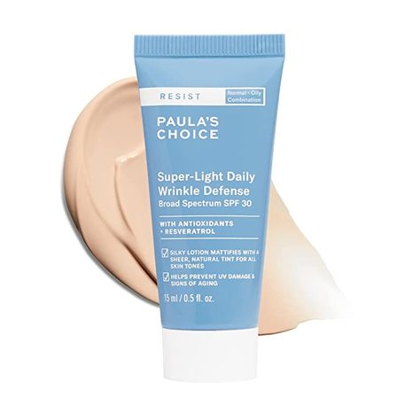 Amazon.com: Paula's Choice RESIST Super-Light Daily Wrinkle Defense SPF 30 Matte Tinted Face Moisturizer with UVA & UVB Protection, Anti-Aging Sunscreen for Oily Skin, Travel Size : Beauty & Personal Care Paula's Choice Skincare, Light Moisturizer, Paula's Choice, Sun Damaged Skin, Physical Sunscreen, Paulas Choice, Morning Skin Care Routine, Moisturizer With Spf, Mineral Sunscreen