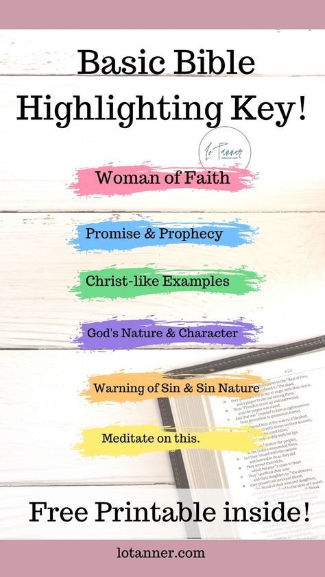 A simple guide to Color Coding your Bible, the methods we love, plus a free Bible Color Code Key! https://lotanner.com/color-code-bible @mrslotanner How To Color Code Your Bible, Bible Coding, Highlighting System, Bible Color Coding, Bible Highlighting, Inductive Bible Study, Bible Journaling For Beginners, Verse Mapping, Personal Bible Study