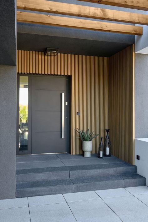 Minimalist Front Door, House Main Door, House Front Door Design, Modern Entrance Door, House Main Door Design, House Fence Design, House Cladding, Entrance Ideas, Modern Entrance