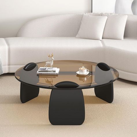 PRICES MAY VARY. Thickened 3cm frame: The round glass coffee table in the living room adopts a circular frame constructed with tooth-jointed tenon technology, which is upgraded and thickened to 3cm to ensure the stability and durability of the frame. The corners are rounded and polished, making it skin-friendly and not stiff. Explosion-proof tempered glass with translucent effect: Glass has high temperature resistance, corrosion resistance, is easy to clean, and is not easy to break. The edges o Game Coffee Table, Glass Coffee Tables Living Room, Coffee Table Living Room Modern, Clear Coffee Table, Round Coffee Table Living Room, Minimalist Side Table, Coffee Table Design Modern, Round Glass Coffee Table, Dining Table In Living Room