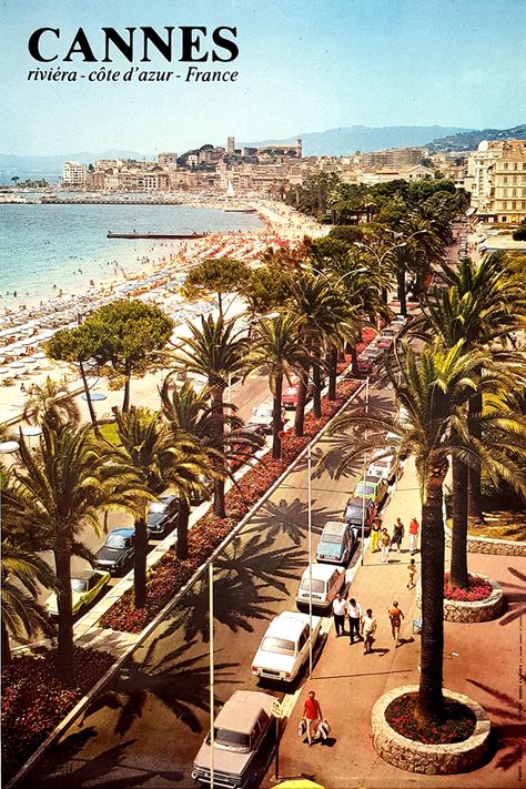 Vintage South Of France, Cote Dazur Aesthetic, French Riviera Vintage, French Journal, French Posters, French Poster, Travel Postcard, Retro Travel Poster, Cannes France