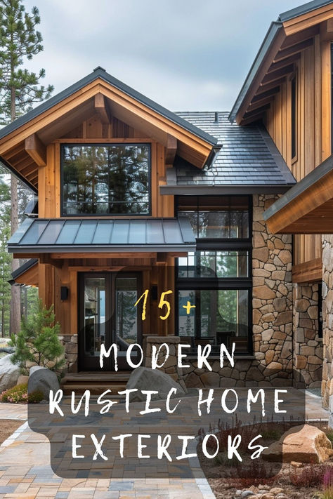 Looking to elevate your home's exterior? Discover these 15 modern rustic home exterior designs that perfectly blend contemporary style with rustic charm. Click to see how you can transform your home! 🌲🏡 #HomeDesign #RusticExterior #ModernRustic #HomeInspiration #ExteriorDesign Modern Mountain Home Exterior Decks, Rustic Home Design Ideas, House Exterior Mixed Materials, Modern Home Exteriors Contemporary, Light Wood Siding Exterior, Modern Mountain Home Front Door, Cedar And Black House, Brick Stone And Wood Home Exterior, Multi Material House Exterior