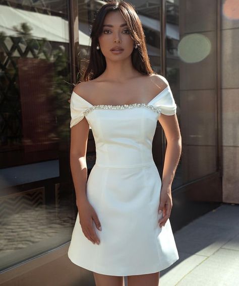 White Elegant Mini Dress, Light Blue Reception Dress, Engagement Party Outfit For Bride Plus Size, White Dress Elegant Short, White Elegant Dress Short, 2nd Dress For Wedding Receptions, Wedding After Party Dress Short, Bridal Reception Dress Short, A Line White Dress