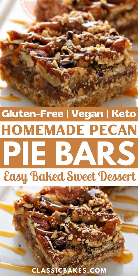 Our vegan pecan pie bars capture the best of pecan pie. The soft gluten-free shortbread crust is infused with coconut oil for added flavor and nutrition. The filling is simmered on the stove until it puffs up, and then we top it off with a perfect batch of warm, luscious pecans. Enjoy your slice or two while they're still warm—you may need a napkin! Gluten Free Pecan Pie Bars, Vegan Pecan Pie Bars, Gluten Free Pecan Pie, Vegan Pies Recipes, Pecan Pie Bars Recipe, Homemade Pecan Pie, Vegan Pecan Pie, Pie Bars Recipe, Vegan Pecan