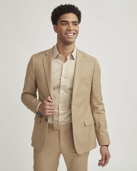 Suit With Red Tie, Costume Beige, Suit Colors, Beige Suit, Blazer Men, Beige Suits, Suit Pant, Notch Collar, Blazers For Men