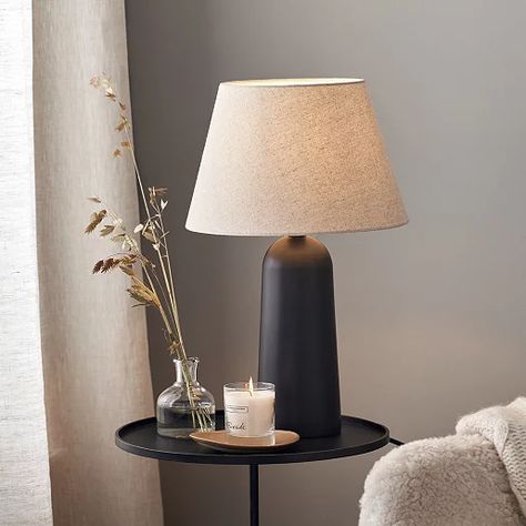 Bedside Lamps Ideas Bedrooms, Bedside Lamps Ideas, Black Bedside Lamp, Bed Side Table Lamps, Big Lamp, Table Lamps Living Room, Side Lamps, Concrete Table, Side Table Lamps