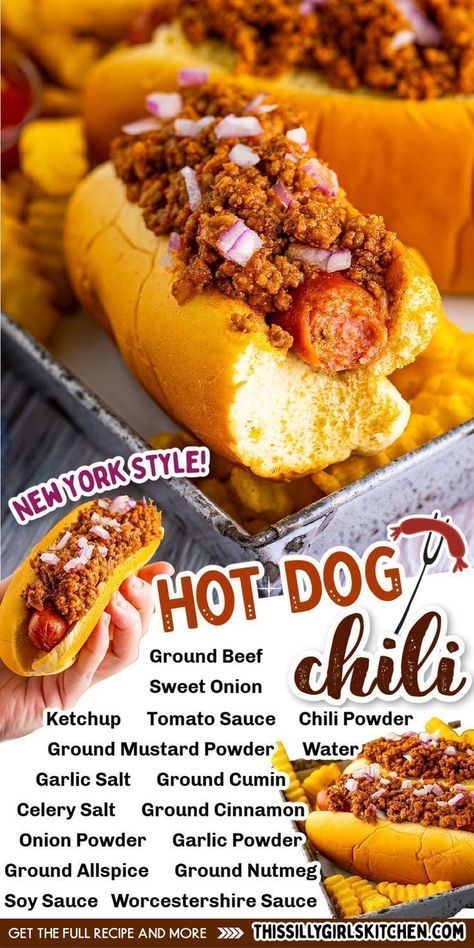 New York Style Hot Dog, Hot Dog Chili Sauce Recipe, Chili Dog Sauce, Chili Dog Chili Recipe, Hot Dog Sauce Recipe, Hotdog Chili Recipe, Hot Dog Chili Sauce, Hot Dog Sauce, Hot Dogs Recipes