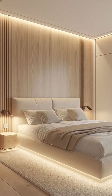 Beige Bedroom Design, Wooden Panelling, Modern Bedroom Ideas, Stylish Bedroom Design, Bedroom Interior Design Luxury, Color Decor, تصميم داخلي فاخر, Beige Bedroom, Modern Bedroom Interior