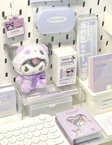 Sanrio Desk, Kuromi Room, Purple Desk, Shein Finds, Study Desk Decor, Aesthetic Room Ideas, Desk Inspo, Purple Rooms, Desk Makeover