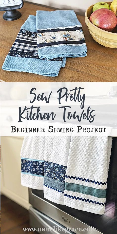 Wavy Edges, Diy Towels, Pretty Kitchen, Towel Crafts, Beginner Sewing, Beginner Sewing Projects Easy, Leftover Fabric, Rick Rack, Creation Couture