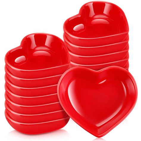 PRICES MAY VARY. What You Can Get: what you will receive are 16 pieces of Valentines Day bowls, designed in bright red colors and cute heart shapes, which can be served for multipurpose usages; Sufficient quantities and multiple uses could fully meet your daily and Valentine's Day use, replacement and sharing needs Romantic Designs: as you can see in the pictures, our cute sauce dish adopts heart shaped and red colored designs, presenting an elegant and attractive appearance, which can not only Heart Shaped Plates, Restaurant Service, Heart Shaped Bowls, Bread Box, Red Love, Appetizer Plates, Ceramic Plate, Dipping Sauce, Ceramic Plates