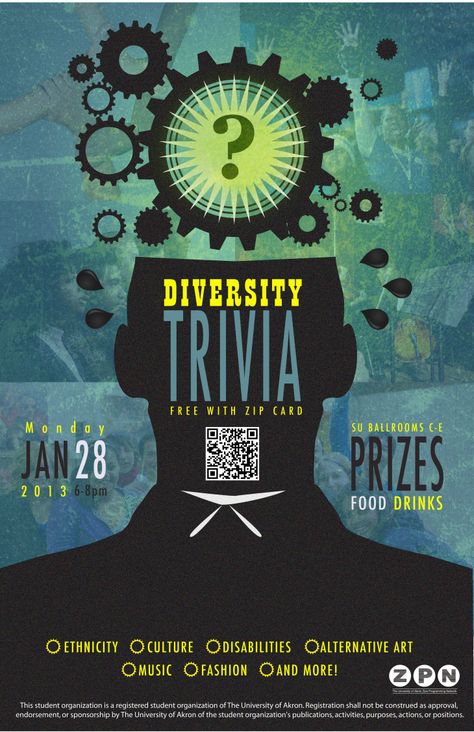 Diversity-Trivia Quiz Poster, Trivia Poster, Trivia Night Flyer, Party Design Poster, Bar Posters, University Of Akron, Poster Graphic, Night Bar, Pub Quiz