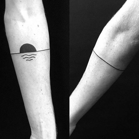 Mens Sun With Line Ocean Simple Forearm Tattoo Straight Line Tattoo, Simple Line Tattoo, Simple Forearm Tattoos, Small Forearm Tattoos, Tattoos Geometric, Small Tattoos For Guys, Line Tattoo, Ink Design, Arm Tattoos For Guys