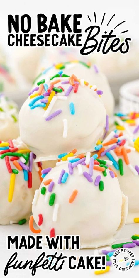 Get the same great taste in traditional cheesecake with much less work with our two ingredient, no bake cheesecake bites. Mini Cheesecake Balls, Cake Puck, No Bake Cheesecake Bites, Traditional Cheesecake, Mini Cheesecake Bites, Cake Ball Recipes, Cheesecake Bites Recipe, Two Ingredient, Cake Bites