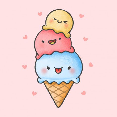 Cute ice cream dessert cartoon hand draw... | Premium Vector #Freepik #vector #food #hand #summer #cartoon Dessert Drawings, Easy Dessert, Pink Wallpaper, Premium Vector, Ice Cream, Dessert, Cream, Drawings, Pink