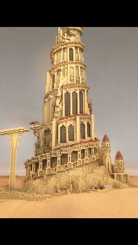 Minecraft Desert Mega Base, Desert Mega Base Minecraft, Minecraft Mega Build Inspiration, Desert Tower Minecraft, Minecraft Spiral Tower, Mc Mega Base, Desert Castle Minecraft, Minecraft Mega Build Ideas, Minecraft Round Tower