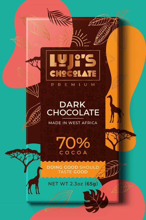 Healthy Chocolate Packaging, Coffee Packing Ideas, Chocolate Cover Design, Dark Chocolate Packaging Design, African Food Packaging, Chocolate Bar Graphic Design, High End Chocolate Packaging, Chocolate Bars Design, Dark Chocolate Packaging