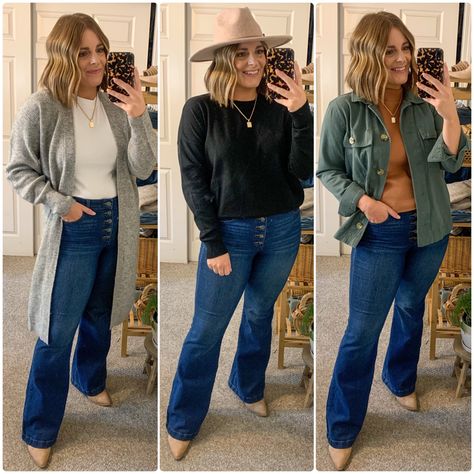 Thanksgiving Outfit Bootcut Jeans, Curvy Bootcut Jeans Outfit, Midsize Bootcut Jeans Outfit, Fall Outfits Bootcut Jeans, Bootcut Jeans Outfit Midsize, Plus Size Bootcut Jeans Outfits, Boot Cut Jeans Outfit, Flared Jeans Outfit Fall, Flair Jeans Outfit