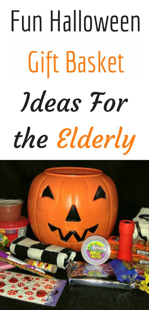 DIY Halloween gift basket ideas for the elderly. Fun to take to nursing homes too! Treat Bags For Nursing Homes, Halloween Party Ideas For Nursing Home, Halloween Service Projects, Nursing Home Halloween Party, Gift Ideas For Nursing Home Residents, Nursing Home Halloween Ideas, Nursing Home Gifts For Residents, Dorm Activities, Fccla Projects