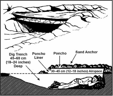 Sword Of Survival: Desert Below-Ground Poncho Shelter Camping Tricks, Survival Life Hacks, Apocalypse Survival, By Any Means Necessary, Survival Shelter, Survival Techniques, Survival Life, Survival Food, Wilderness Survival