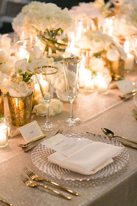 Elegant Rose Gold Wedding Decor, Blush And Gold Wedding Table Setting, Fancy Wedding Table Settings, Engagement Dinner Table Setting, White And Ivory Table Setting, Dinner Setting Wedding, Crystal Charger Plates, Champagne Color Wedding Table Setting, Bride And Groom Dinner Table Ideas