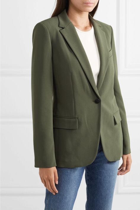 Olive Green Blazer Outfit, Blazer Outfits For Women Casual, Green Blazer Outfit, Blazer Verde, Olive Green Blazer, Khaki Blazer, Blazer Outfits For Women, Crepe Blazer, Blazer Outfit