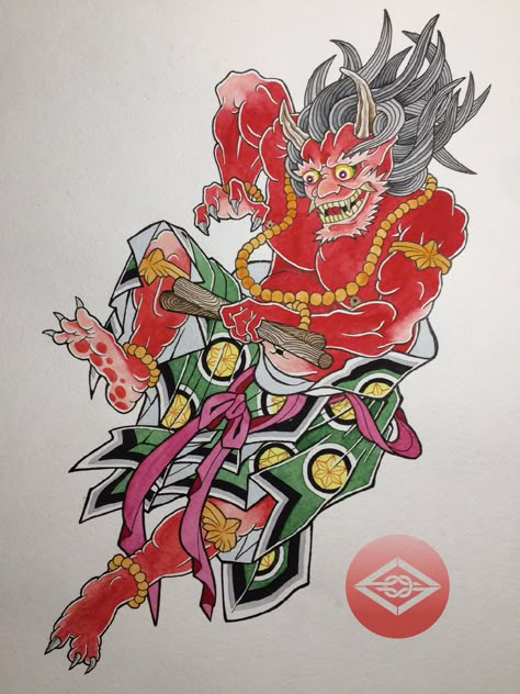 Raijin Tattoo, Dragon Tattoo Sketch, Japan Tattoo Design, Japanese Dragon Tattoos, Fu Dog, Japanese Colors, Traditional Japanese Tattoos, Asian Tattoos, Japanese Sleeve Tattoos