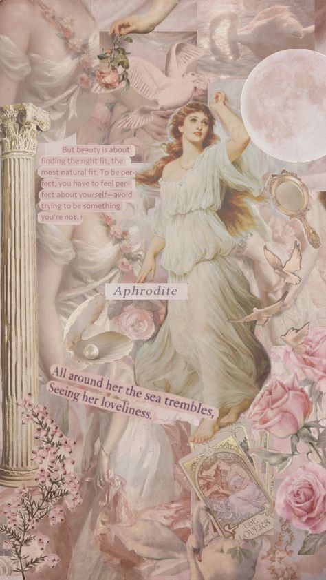 #aphrodite #goddess #love #pink Vintage Aesthetic Painting, Vintage Nature Wallpaper, Aphrodite Painting, Aphrodite Aesthetic, Pink Collage, Aphrodite Goddess, Collage Moodboard, Goddess Aesthetic, Fairy Wallpaper