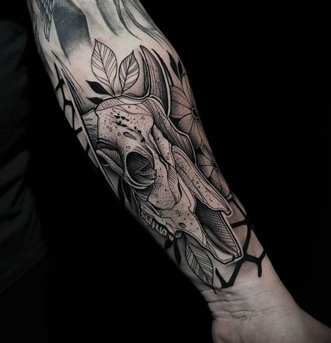 Bull Skull Tattoo For Men, Buffalo Skull Tattoo, Bull Skull Tattoo, Bison Tattoo, Buffalo Tattoo, Nautical Tattoo Sleeve, Bull Skull Tattoos, Bull Tattoo, Left Arm Tattoos