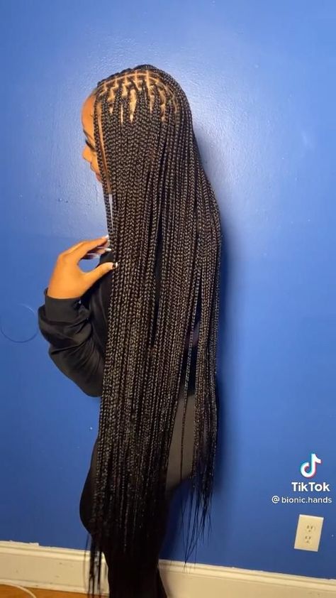 32 Inch Box Braids, Extra Small Box Braids Long, Long Knot Less Braids, Xs Knotless Braids Long, Extra Small Knotless Box Braids Long, Small Thigh Length Knotless Braids, Small Box Braids Long Black Women, Long Individual Braids, Long Small Box Braids